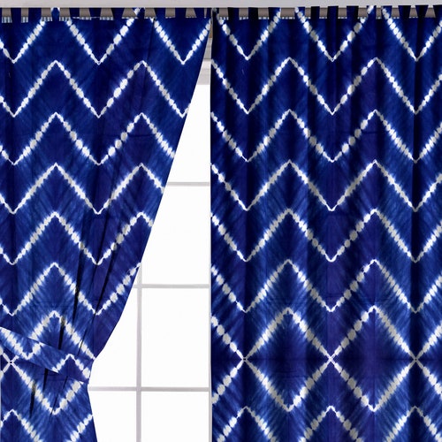 SET OF TWO Boho Tie Dye Indigo Blue Shibori Curtains Bohemian Etsy UK