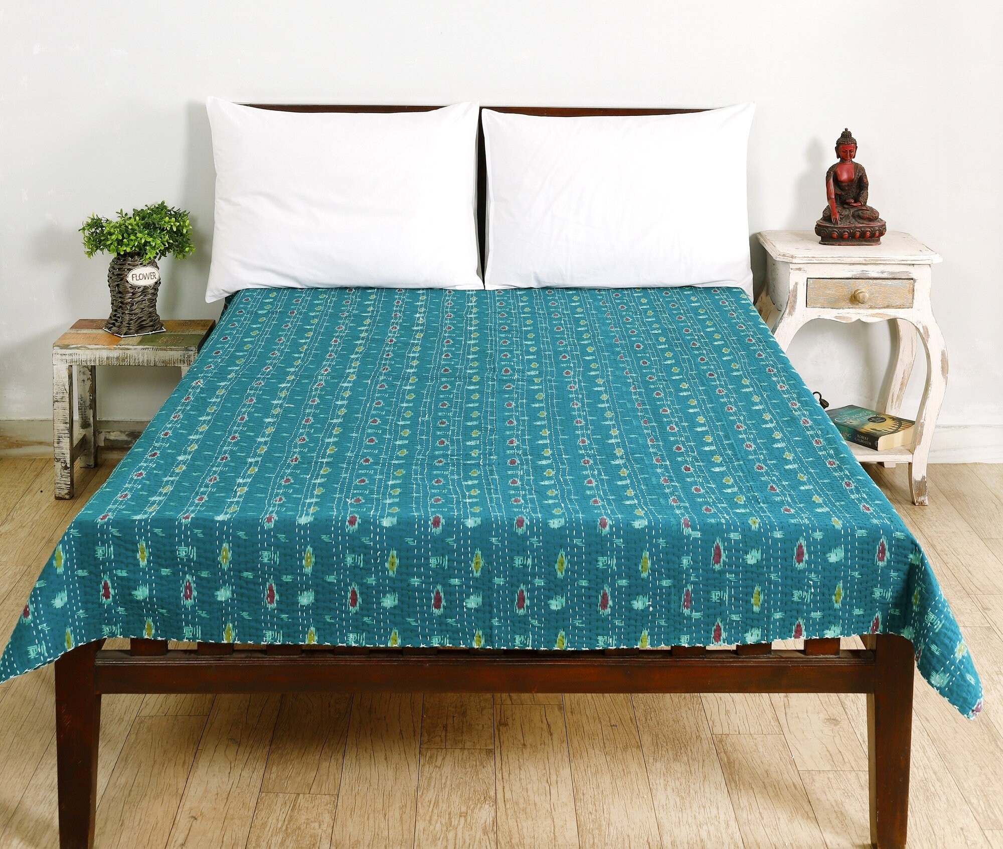 Quilted Cotton Bed Cover Indian Handmade Kantha Work Blanket Etsy