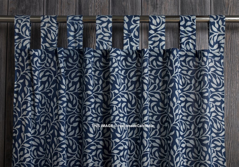 Leaf Block Printed Curtains Door Curtain Cotton Fabric Tab Top Etsy
