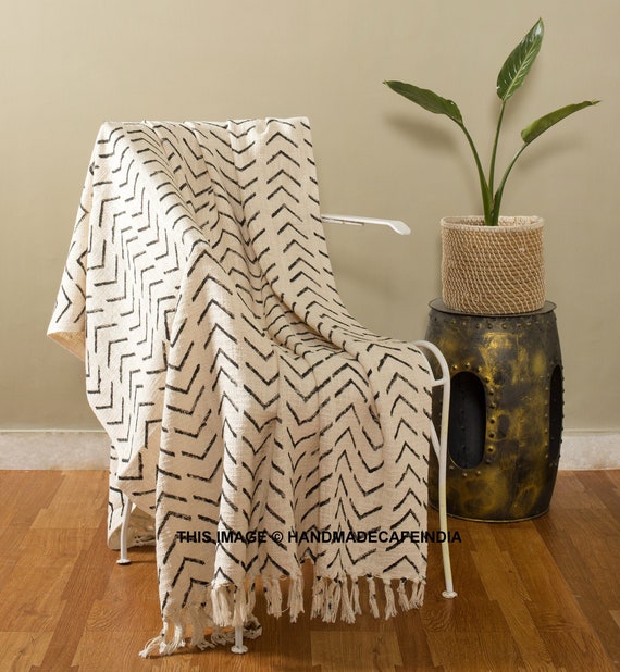 Handloomed Mud Cloth Throw Blanket With Tassels Handmade Block | Etsy