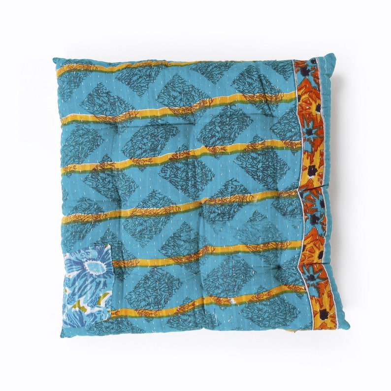 cotton 15*15 Inches Indian Kantha Quilted Pillow Dining Cushion Soft Chair Pad Seating Pillow Cushion Handmade Chair Pad chair cushions