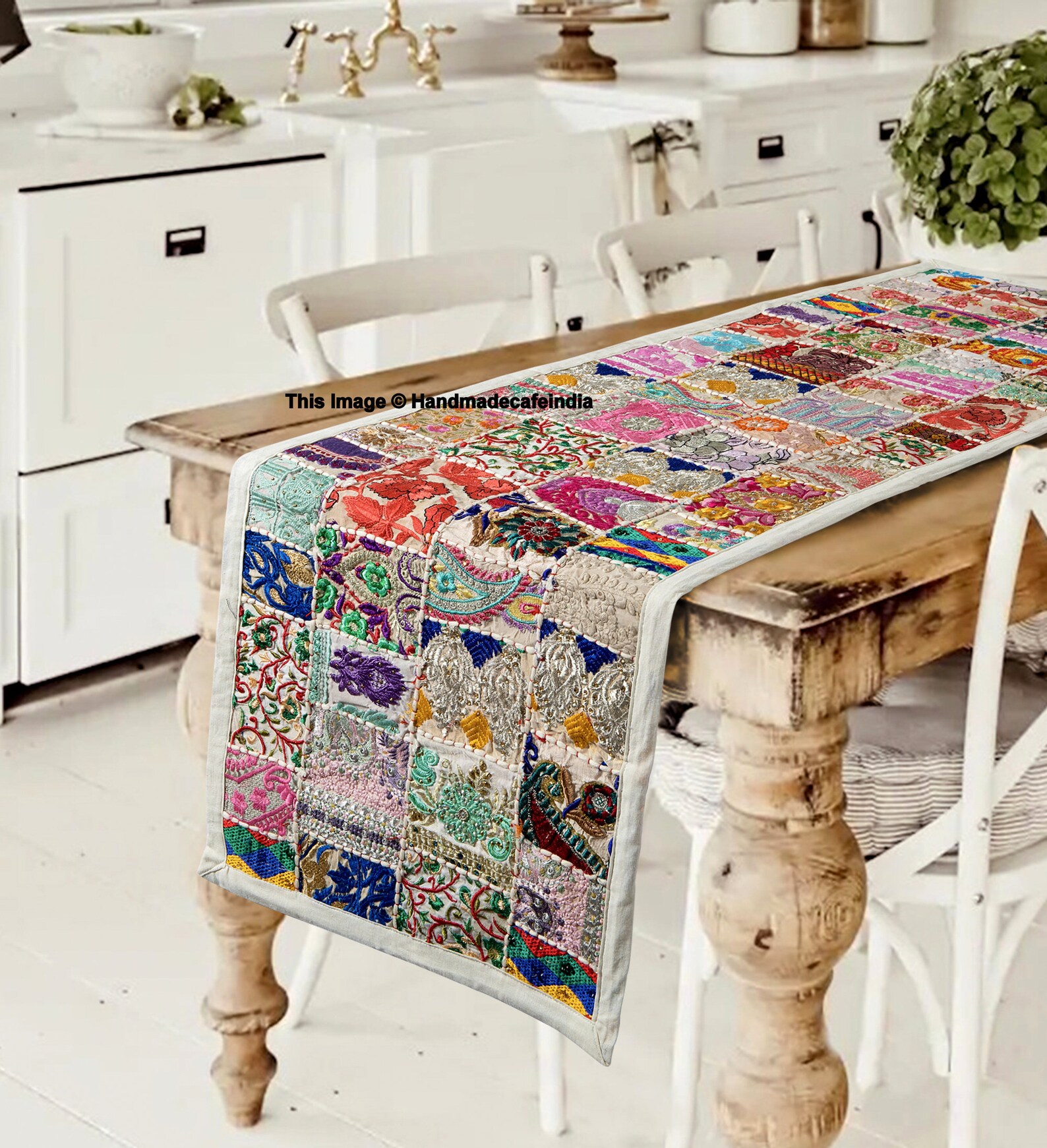 Indian Table Runner Room Decor Cloth Embroidered Patchwork Etsy 日本