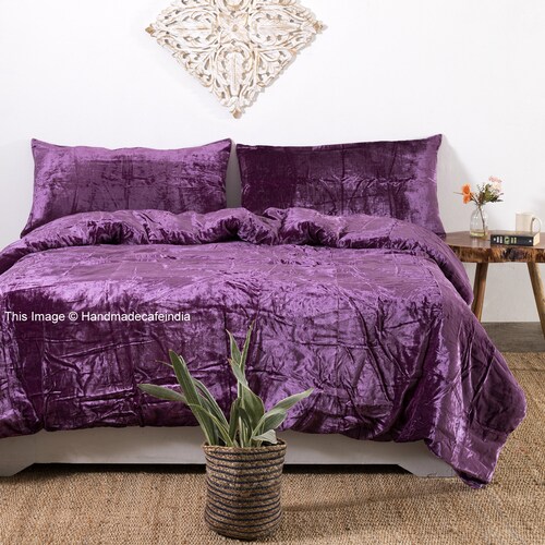 Luxury Purple Velvet Bedding 3 Pcs Set Duvet Cover Boho Etsy