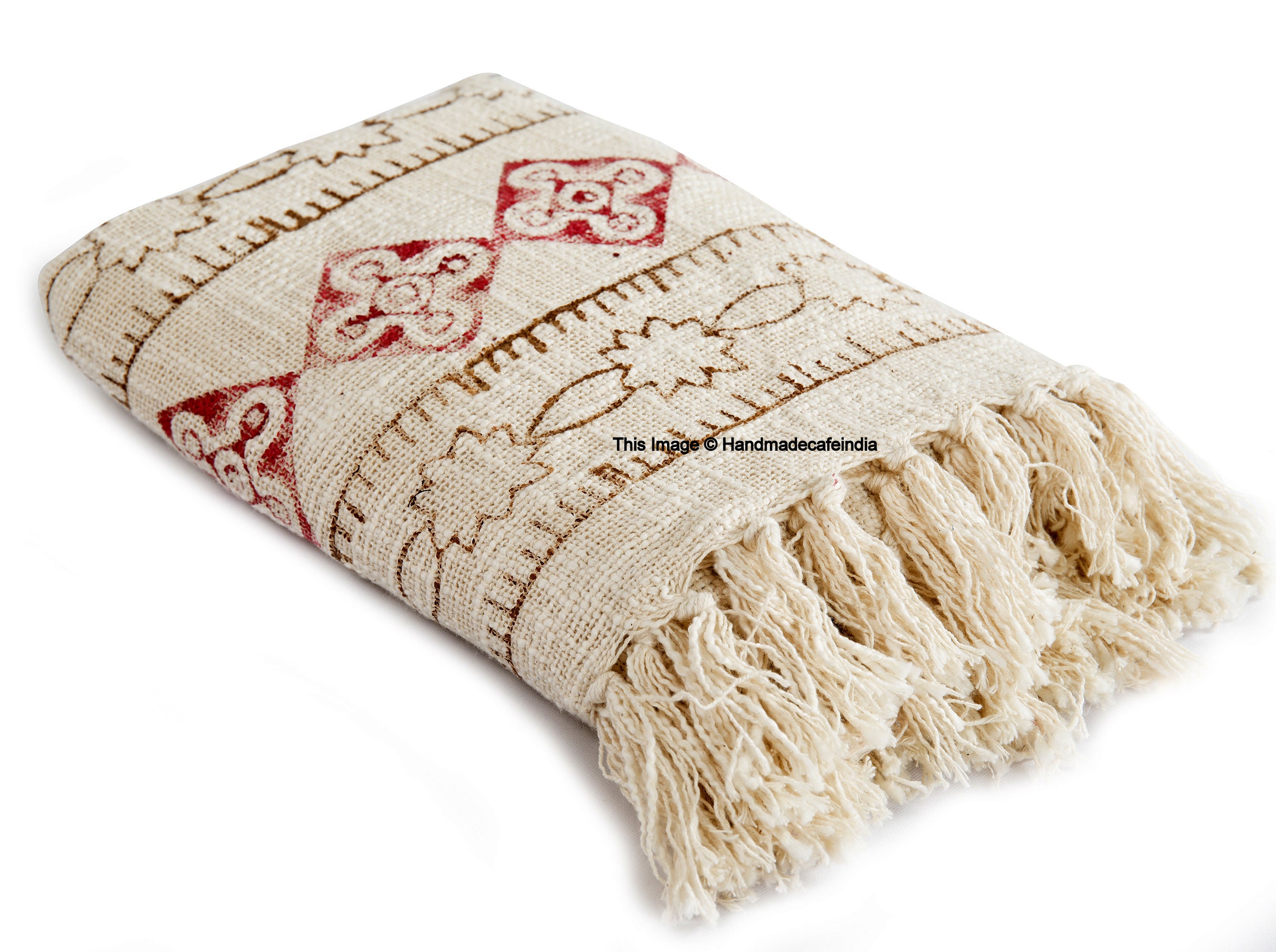 Natural Mud Cloth Throw Blanket With Tassels Handloom Block Etsy Canada