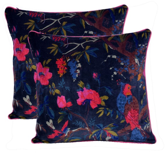 24" Black Velvet Floral Flower Bird Colorful Throw Sofa Cushion Couch Pillow Cov 24" Black Velvet Floral Flower Bird Colorful Throw Sofa Cushion Couch Pillow Cov