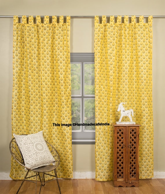2 Pcs Indian Hand Block Print Chanderi Silk Fabric Curtains Chanderi Silk Fabric Curtains, Hand Printed Curtains