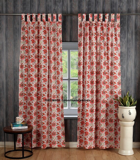 Floral Cotton Curtain Set Panel Sheer Voile Fabric Curtains Etsy