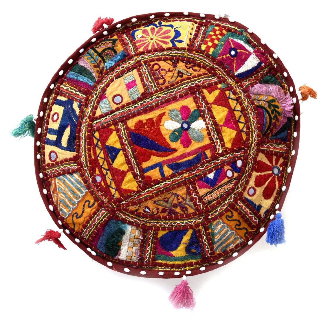 Cotton Fabric Embroidered Patchwork Home Decor Round Ottoman Etsy
