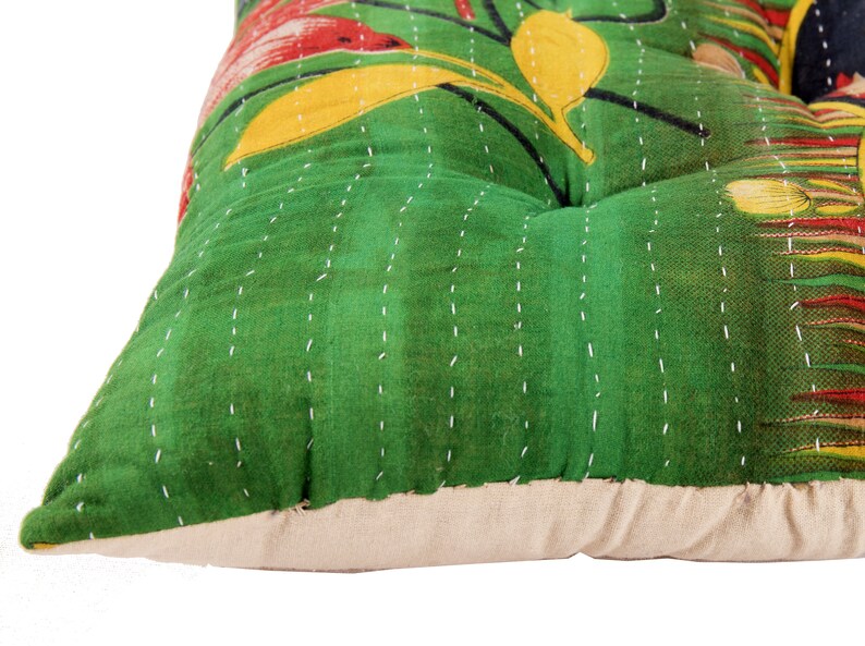 Indian Handmade Vintage Kantha Quilted Chair Pad With Ties Etsy