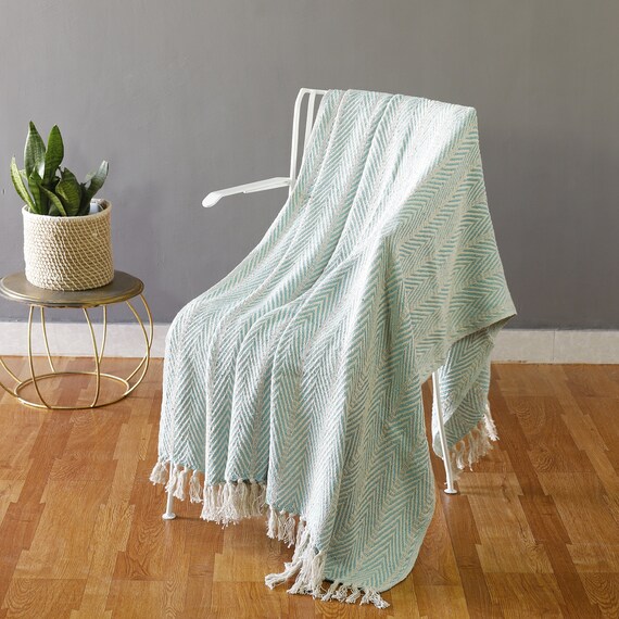 Indian Cotton Chevron Blanket Throw With Fringe For Chair Etsy