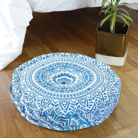 2 PC Indian Round Mandala Pillow Ombre Floor Cushion Covers Pouf Ottoman Throw 