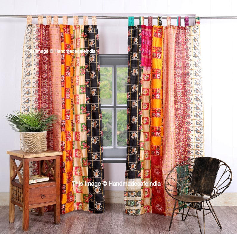 2 Pcs of Indian Curtain Saree Silk Curtain Sari Boho Curtain Etsy UK