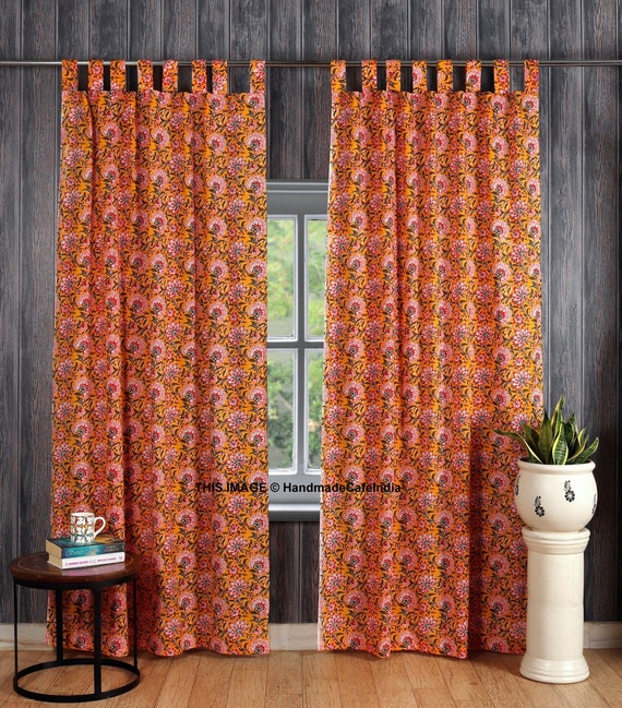 Floral Cotton Curtain Set Indian Bohemian Panel Sheer Curtains Etsy