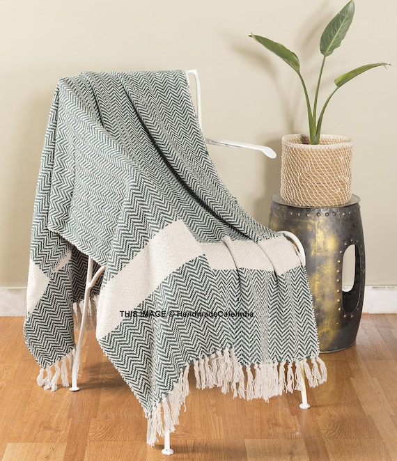 Dark Green Blanket Throw Herringbone Blanket Chevron Design Etsy