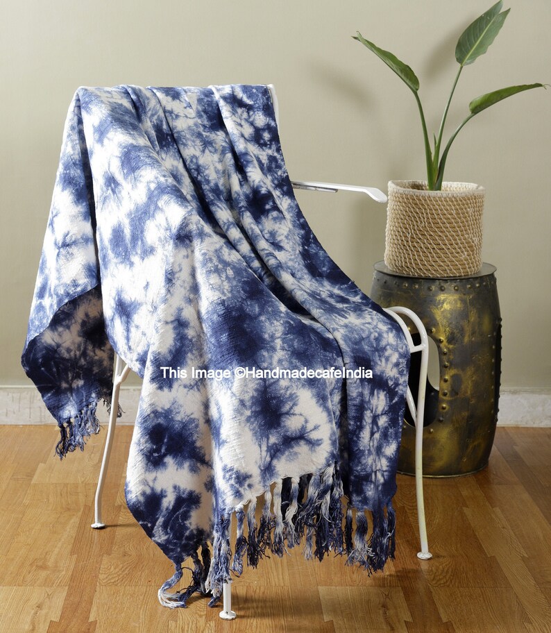 Indigo Hand Tie Dye Shibori Throw Blanket Boho Mud Cloth Throw Etsy