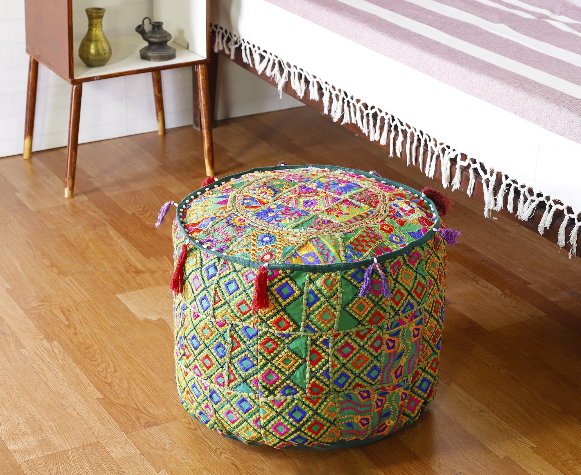 Home Decor Indian Cotton Hippie Chair Pouf ottoman Cover Footstool Beautiful Art 
