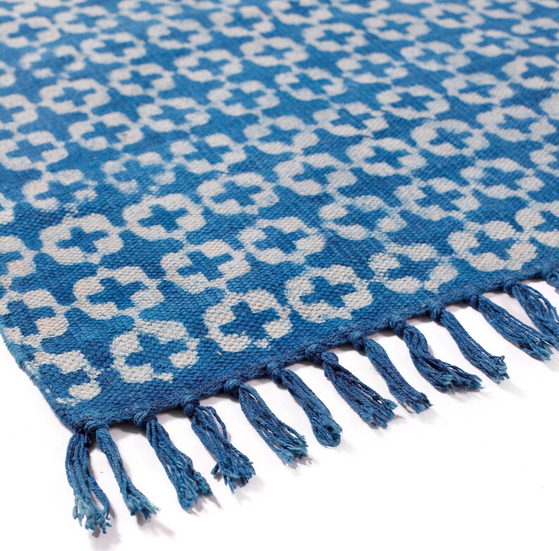 Indigo Kilim 3x5 FT Block Printed Chindi Rug Yoga Mat Etsy