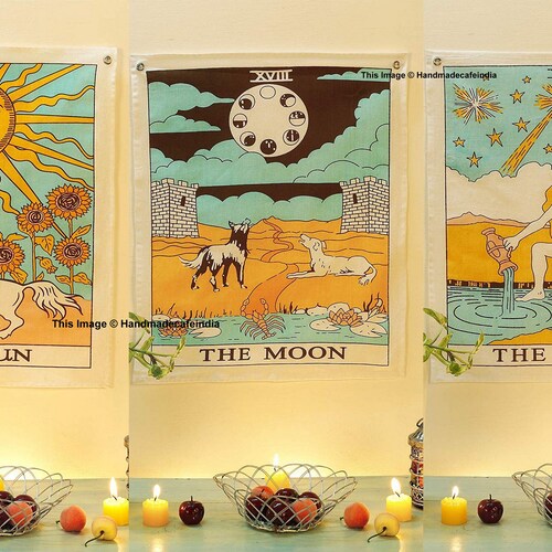 Tarot Tapestry the Moon Tarot Cards Wall Tapestry Wall Hanging Etsy