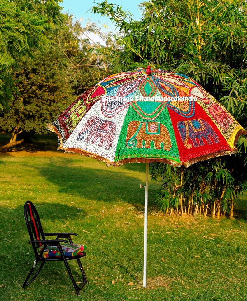 Beautiful Elephant Embroidery Umbrella Indian Handmade Large Etsy