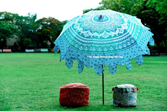 Ombre Mandala Indian Outdoor Sun Shade Patio Umbrella 80" Round Garden Parasol 