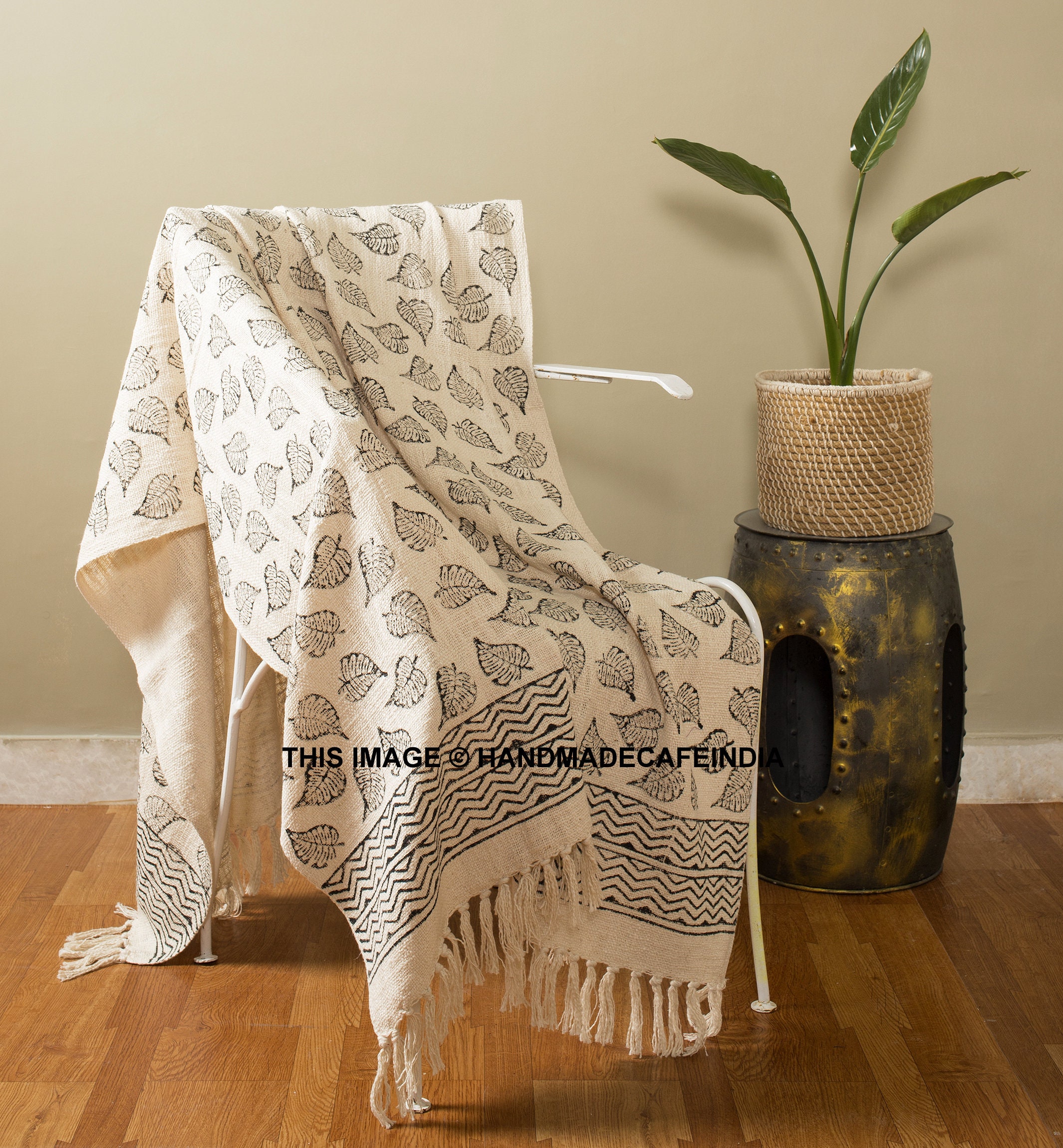 Authentic Hand Block Printed Throw With Tassels Beige Mud - Etsy