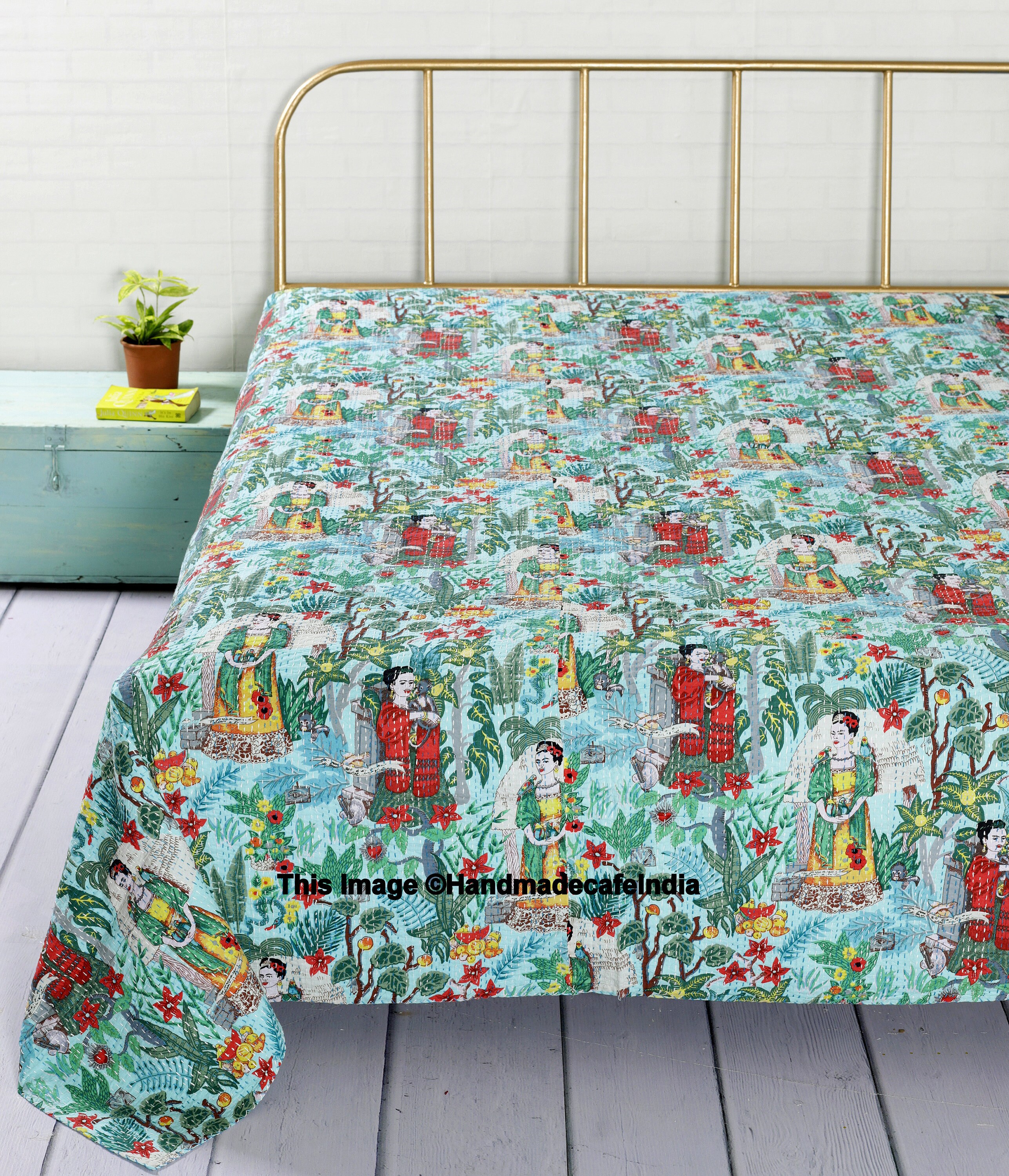 Frida Kahlo Printed Cotton Quilted Blanket Indian Handmade Bedspread Kantha Work Bohemian Bed Decor Throw Blanket Frida Kahlo Printed Cotton Quilted Blanket Indian Handmade Bedspread Kantha Work Bohemian Bed Decor Throw Blanket