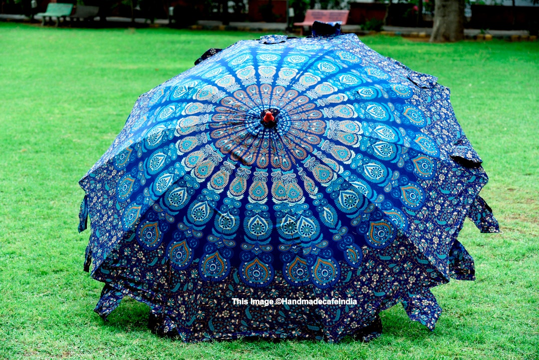 Accessoires Paraplus & regenaccessoires bescherming tegen zonnescherm parasols Indiase tafel tuinparaplu Rode Pauw Mandala katoenen paraplu handgemaakte patio grote parasols 