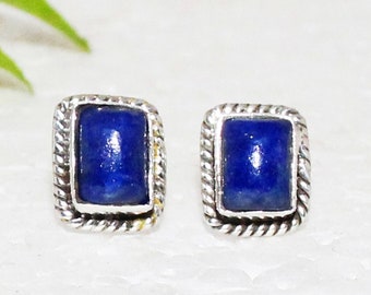 925 Sterling Silver Lapis Lazuli Earrings Handmade Birthstone Jewelry Silver Stud Earrings