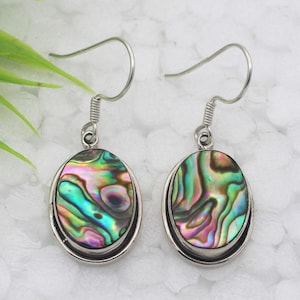925 Sterling Silver Abalone Shell Earrings Handmade Gemstone Jewelry Silver Earrings Dangle Gift For Her