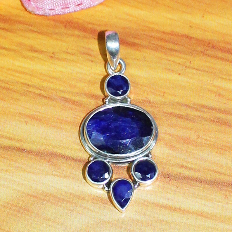 Sapphire Silver 925 Pendant /'Gift For September /' Neelam Silver Pendant/' Handmade Sapphire Pendant /' Gift For Her /' Gift For Him