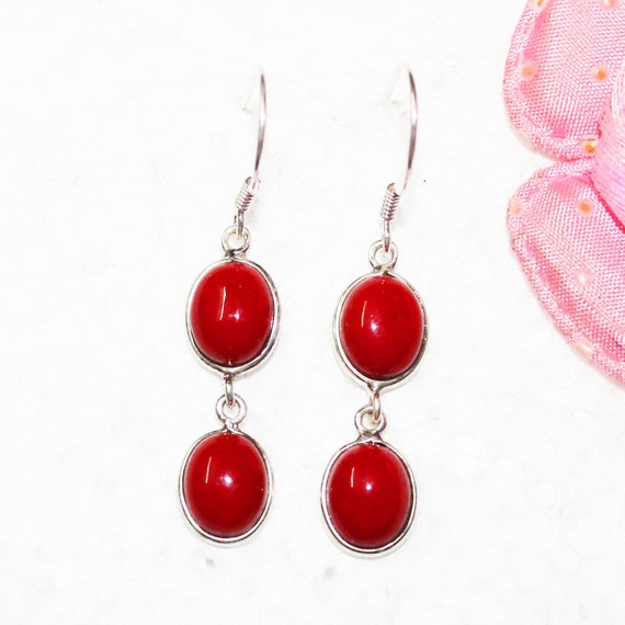 Silver coral earrings discount