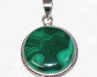 Collier malachite en argent sterling 925, bijoux faits à la main, pierre de naissance, chaîne en argent gratuite, 18 pouces