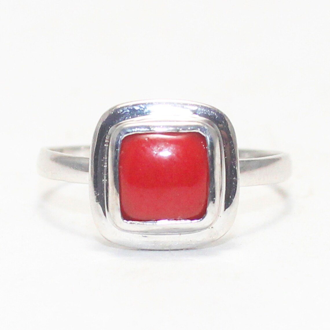 RED CORAL Gemstone Studded in Solid 925 Sterling Silver Ring Etsy