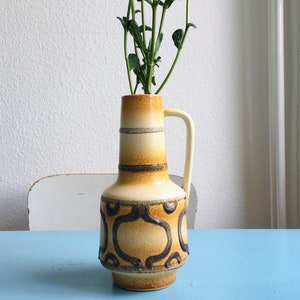 DDR-Keramik Vase, Fat Lava, 70er, Mid-Century, gelb braun orange ocker Vintage, 22 cm Höhe
