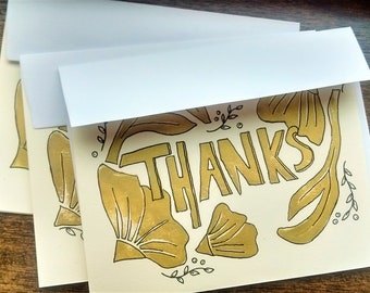 3 block-print Thank You cards