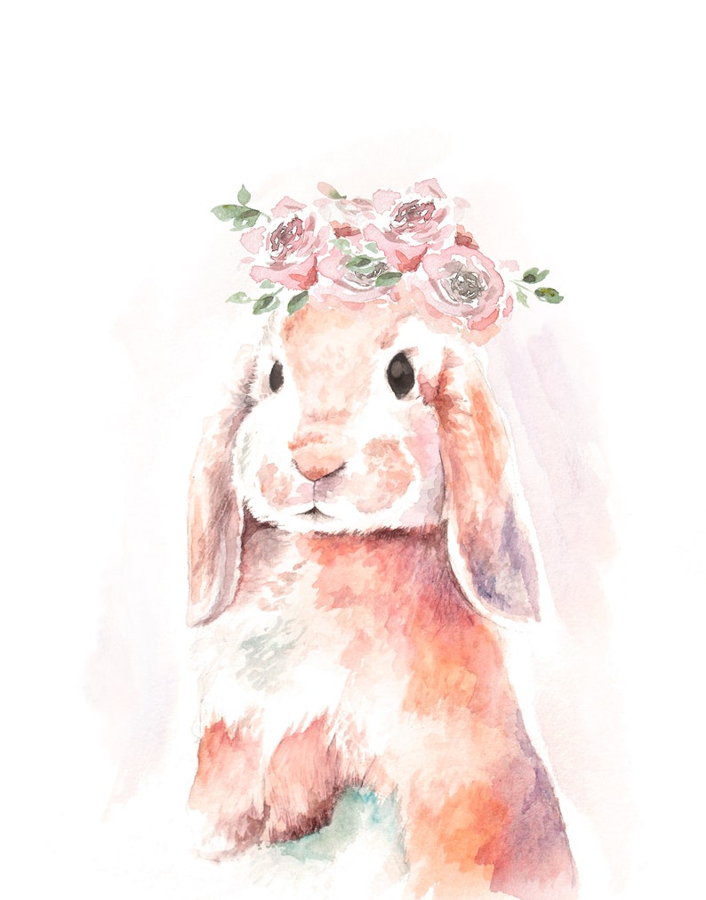 Bunny flower crown nursery art  etsy uk Bunny flower crown nursery art  etsy uk