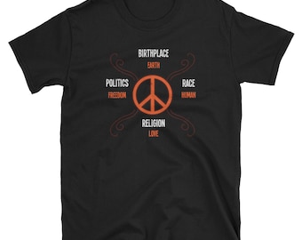 Camisa humana, regalo humano, camisa amable, camisa inspiradora, camisa de bondad, lugar de nacimiento raza de la tierra raza política humana libertad religión amor