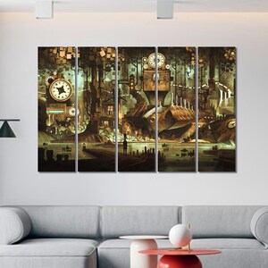 Steampunk wall art Steampunk wall decor Steampunk canvas print Mechanism print art Clock print Steampunk city Vintage canvas print Steampunk