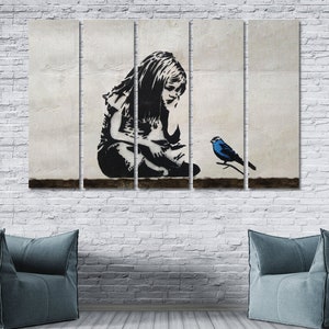 Banksy canvas print, Girl with Bluebird, Wall decor, Graffiti art canvas ,Banksy print, Banksy canvas art