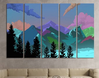 Mountain landscape, Minimalist mountain canvas, Modern wall art, Colorful print, Abstract decor, Mountain wall art, Minimal style decor