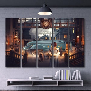 Steampunk wall art, Steampunk train, Steampunk canvas print, Steampunk print art, Steampunk home decor, Steampunk style, Retro Futuristic