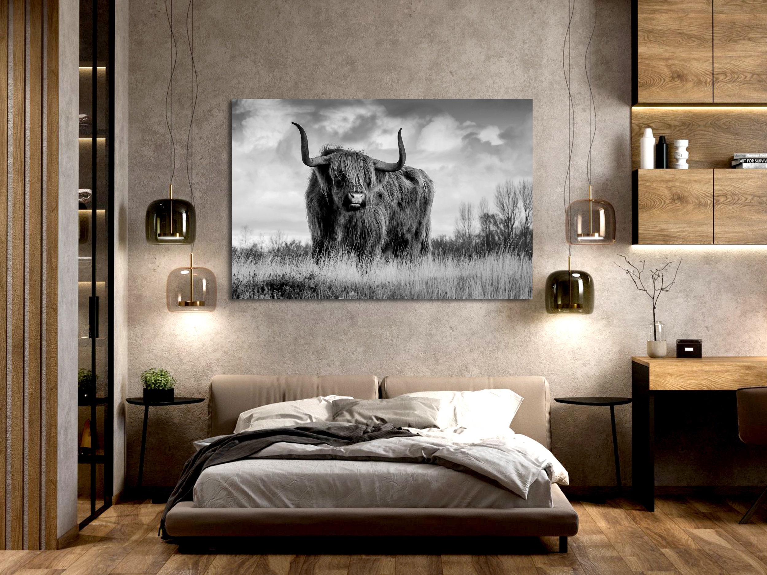Highland Cow Canvas / Print Framed or Unframed Wall Art. A Unique Multi-color Scottish Cow in Abstract Colour. Farm Art Gift for Farmer, Mom - Finland