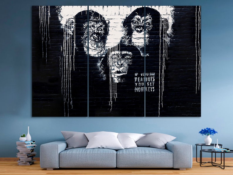 Three wise monkeys Banksy wall art Three monkeys Banksy Etsy