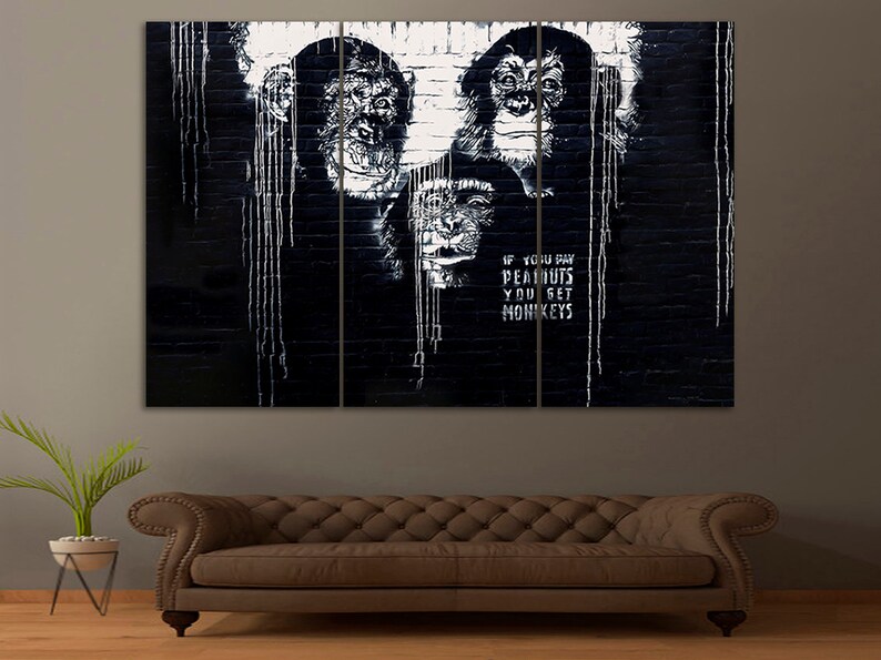 Three Wise Monkeys Banksy Wall Art Three Monkeys Banksy Etsy
