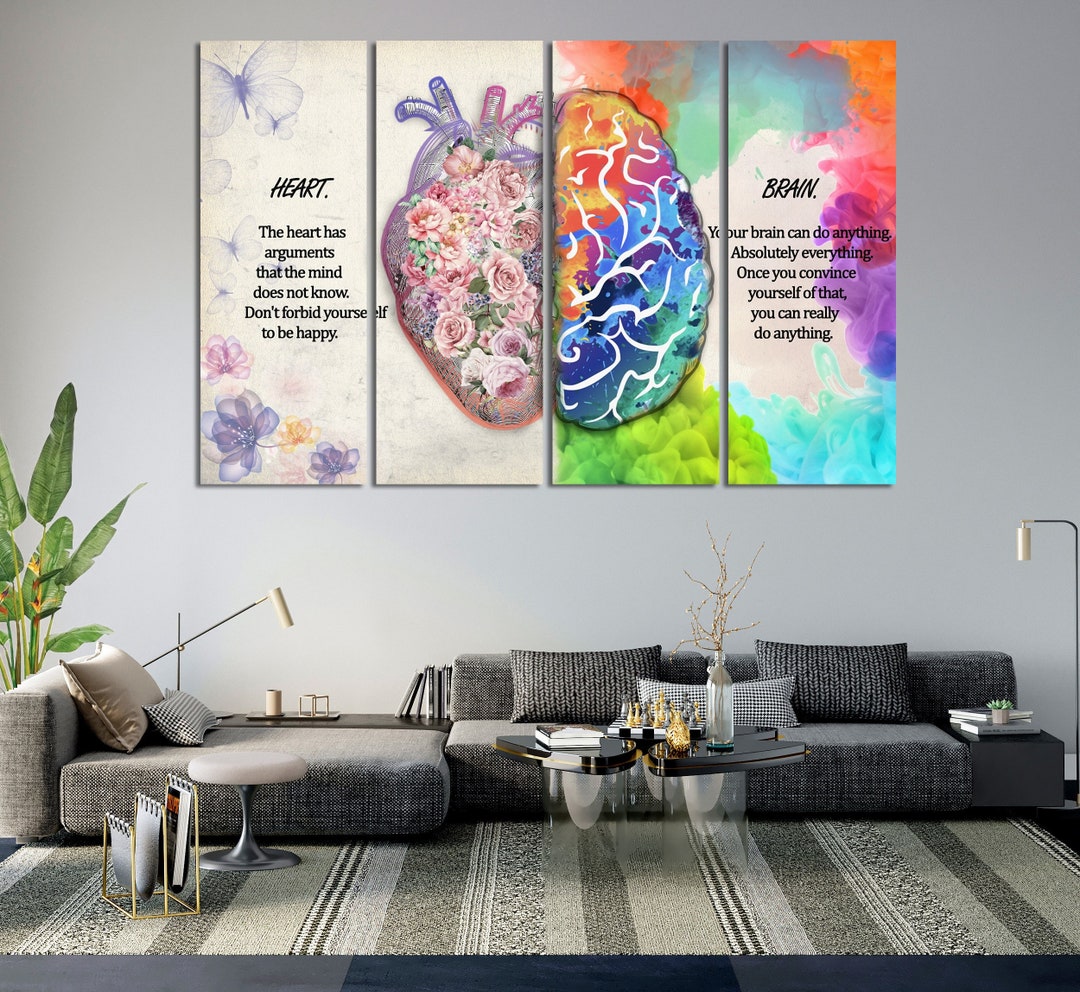 Brain Floral Print Art Heart Canvas Art Heart Floral Print Anatomical ...