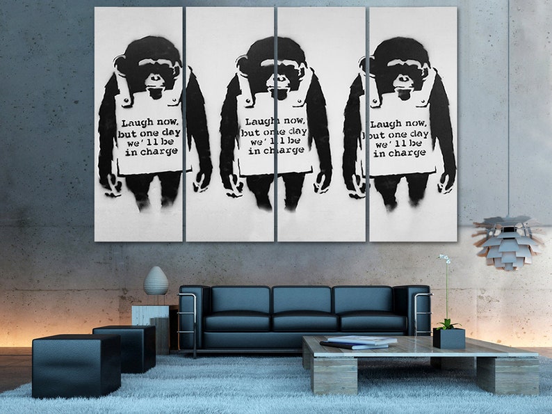 Three Monkey Banksy Canvas Banksy Wall Art Three Wise Etsy