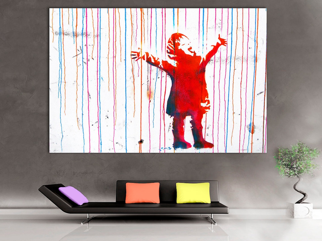 Street Art Style Coloured Rain, Rainbow Rain Canvas, Coloured Rain ...