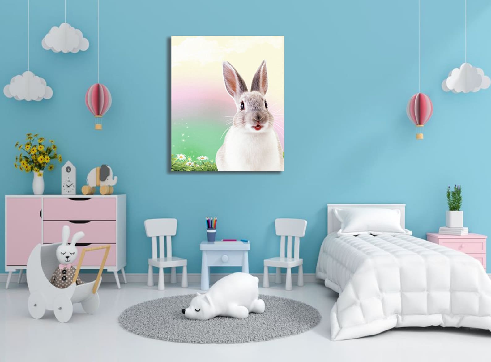Rabbit Nursery Wall Art, Bunny Nursery Decor, Rabbit Canvas Art, Rabbit