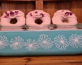 Vintage JAJ Pyrex Turquoise Gaiety Daisy Deep Oblong Casserole Or spacesaver And Lid HTF 1958