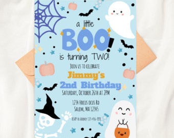 Little Boo 2nd Birthday Invitation | Spooky Ghost Party (PRINTABLE DOWNLOAD)